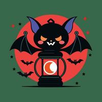 piatto vettore design per carino Halloween 1 pipistrello con lanterna e Luna