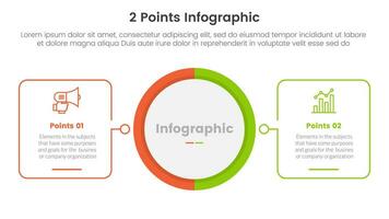 contro o confrontare e confronto concetto per Infografica modello bandiera con grande cerchio centro e schema forma con Due punto elenco informazione vettore