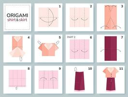 gonna e camicia origami schema lezione in movimento modello. origami per bambini. passo di passo Come per rendere un' carino origami costume per donne. vettore illustrazione.