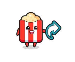 simpatici popcorn tengono il simbolo di condivisione dei social media vettore