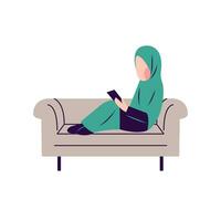 illustrazione di hijab donna lettura libro vettore