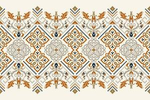 floreale attraversare punto ricamo su bianca sfondo.geometrico etnico orientale modello tradizionale.azteco stile astratto vettore illustrazione.disegno per trama, tessuto, abbigliamento, avvolgimento, decorazione, pareo.