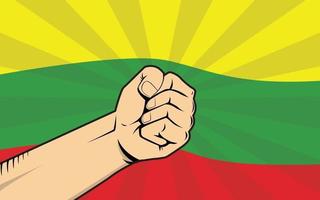 la lituania combatte il simbolo di protesta con la mano forte e la bandiera come sfondo vettore