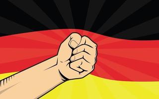 la Germania combatte il simbolo di protesta con la mano forte e la bandiera come sfondo vettore