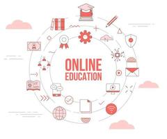 concetto di educazione online con banner modello set di icone vettore