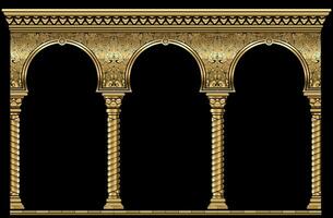 copertina cartolina d'oro orientale vintage cornice ad arco vettore