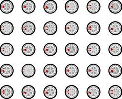 impostato pneumatici e ruote. disco ruota auto icona vettore. vettore