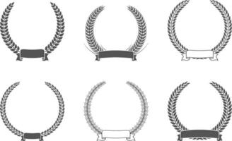 impostato di diverso nero e bianca silhouette circolare alloro foliare. modello per premio, risultato, araldica, nobiltà. vettore illustrazione