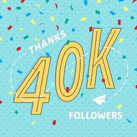 grazie cartolina di numeri di 40000 follower. vettore