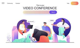 concetto web di videoconferenza per landing page vettore