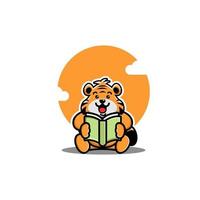 illustrazione dell'icona del fumetto del libro di lettura della tigre carina vettore