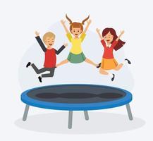 i bambini felici stanno saltando sul trampolino. vettore