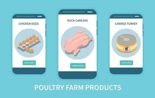 concetto di app mobile per prodotti di allevamento di pollame vettore