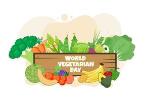 giornata mondiale vegetariana e illustrazione vettoriale di frutta o verdura