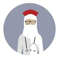 giovane musulmano medico con stetoscopio. islamico donna. vettore cartone animato stile illustrazione. consultazione, medico