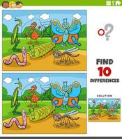 differenze attività con cartone animato insetti personaggi vettore