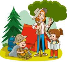 vettore illustrazione di bambini campeggio e il trekking