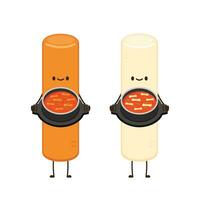 carino tteokbokki spaghetto cartone animato. coreano strada cibo. semplice vettore logo salsiccia. tteokbokki è coreano cibo.