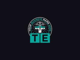 moderno TE medico logo icona, monogramma TE logo lettera design per clinica vettore