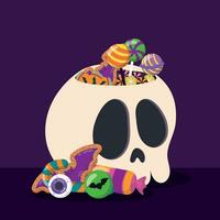 colorato Halloween caramelle cranio cestino contento Halloween vettore illustrazione