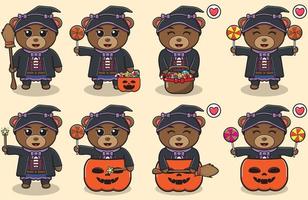 orso carino halloween set strega vettore