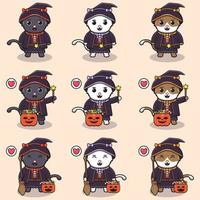 gatto halloween set strega vettore