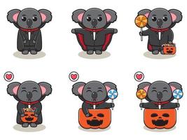 koala halloween set dracula vettore