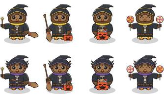 gufo halloween set strega vettore