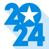 contento nuovo anno 2024, lungo ombra bandiera con Somalia bandiera dentro. vettore illustrazione.