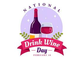 nazionale bevanda vino giorno vettore illustrazione su febbraio 18 con bicchiere di uva e bottiglia nel piatto cartone animato viola sfondo design