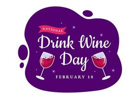 nazionale bevanda vino giorno vettore illustrazione su febbraio 18 con bicchiere di uva e bottiglia nel piatto cartone animato viola sfondo design