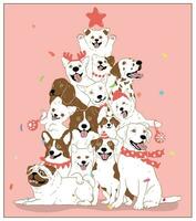 Natale cani, allegro Natale e un' contento nuovo anno. cane Natale albero vettore