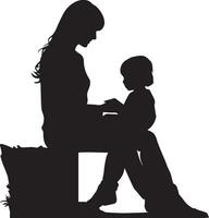 mamma leggere libro sua bambino vettore silhouette
