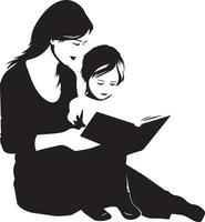 mamma leggere libro sua bambino vettore silhouette 5