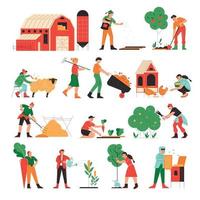 set di icone di lavori agricoli vettore