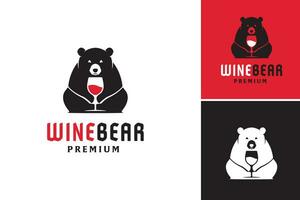 vino orso premio logo design modello. un' capriccioso illustrazione di un' orso Tenere un' bicchiere di vino.questo risorsa è Perfetto per vino appassionati o aziende nel il vino industria vettore