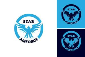 stella aria vigore logo - un' dinamico e potente logo design con un' stella motivo, Perfetto per militare o legati all'aviazione progetti, come come aereo organizzazioni, aria Spettacoli, o patriottico eventi. vettore