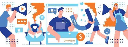 influencer marketing illustrazione orizzontale vettore