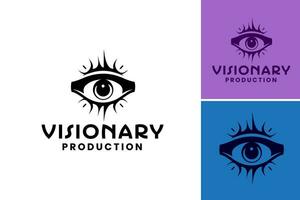 visionario produzione azienda logo è un' visivamente Impressionante e innovativo logo design risorsa adatto per lungimiranza produzione aziende In cerca di un' unico e memorabile marca identità. vettore