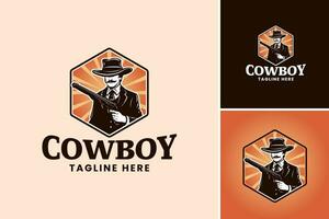 cowboy logo modello con pistola e sunburst è un' versatile design risorsa Perfetto per la creazione di a tema cowboy loghi, in particolar modo per aziende nel il occidentale o armi da fuoco industria. vettore