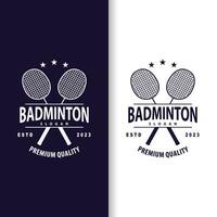 badminton logo, semplice badminton racchetta disegno, retrò Vintage ▾ minimalista gli sport concetto vettore