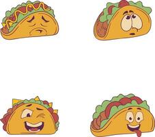 tacos cibo illustrazione con vario emoticon. di moda design. vettore icona impostare.