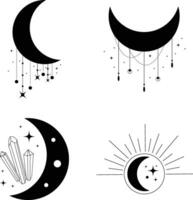 celeste Luna decorazione con diverso design stile. isolato su bianca sfondo. vettore illustrazione impostare.