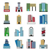 pacchetto di icone piatte di edifici e architettura vettore