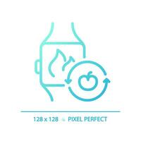 2d pixel Perfetto pendenza orologio intelligente con frutta icona, isolato blu vettore, magro linea illustrazione che rappresentano metabolico Salute. vettore