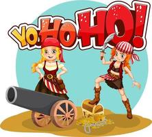 personaggio dei cartoni animati di ragazze pirata con discorso yo-ho-ho vettore