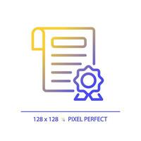 2d pixel Perfetto pendenza certificato icona, isolato vettore, magro linea documento illustrazione. vettore