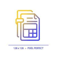 2d pixel Perfetto pendenza reddito imposta rapporto icona, isolato vettore, magro linea documento illustrazione. vettore