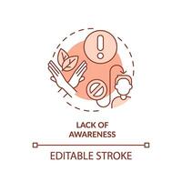 modificabile mancanza di consapevolezza rosso icona concetto, isolato vettore, sostenibile ufficio magro linea illustrazione. vettore