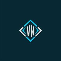 vw iniziale monogramma logo con piazza stile design vettore